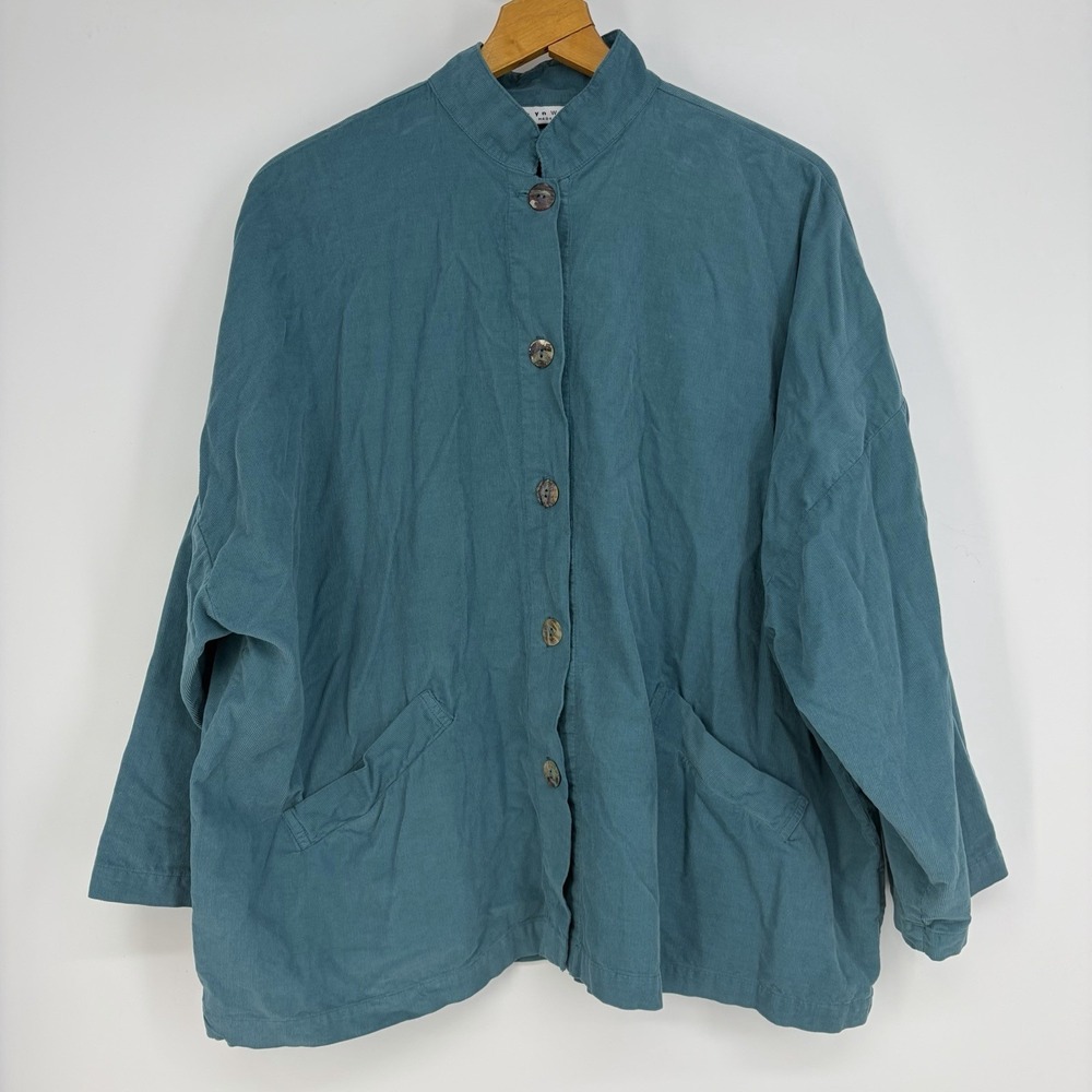 Bryn Walker Lagenlook Jacket Oversized S 56" Bust Blue Corduroy Cotton Boho Fall